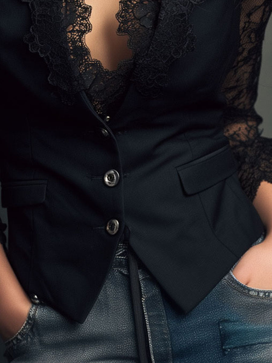 Vittoria | Blazer negro con mangas semitransparentes