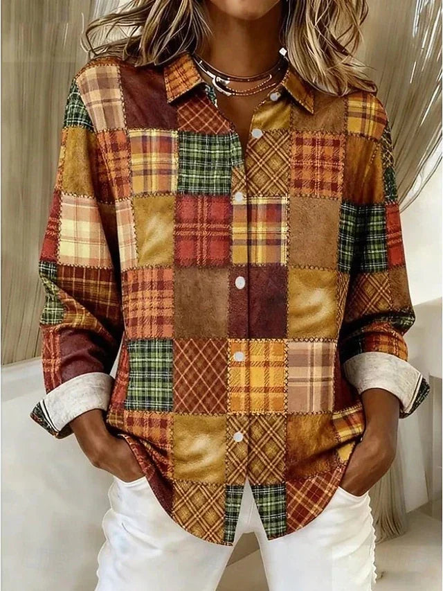 Merritt™ | Blusa vintage de patchwork con botones — Marrón claro