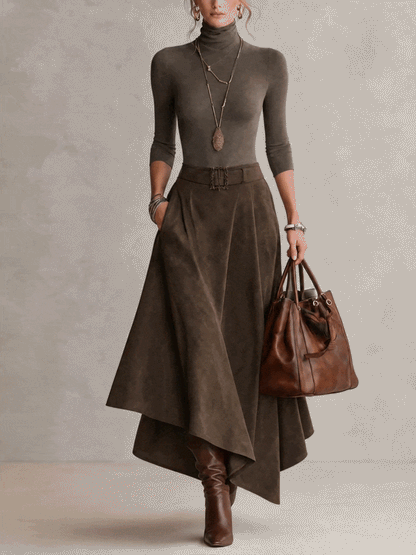 VALENTINA | Conjunto Elegante de Cuello Alto y Falda Asimétrica