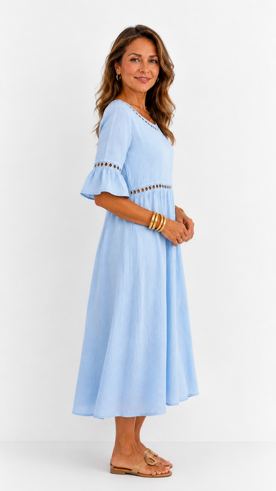 Hélène | Vestido Largo de Lino con Efecto Vientre Plano