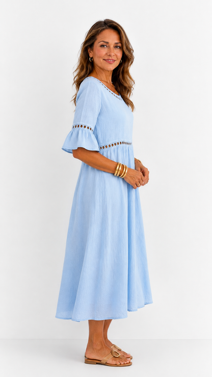 Hélène | Vestido Largo de Lino con Efecto Vientre Plano