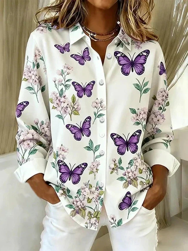 Dahlia™ | Blusa de mariposas con botones — Blanco