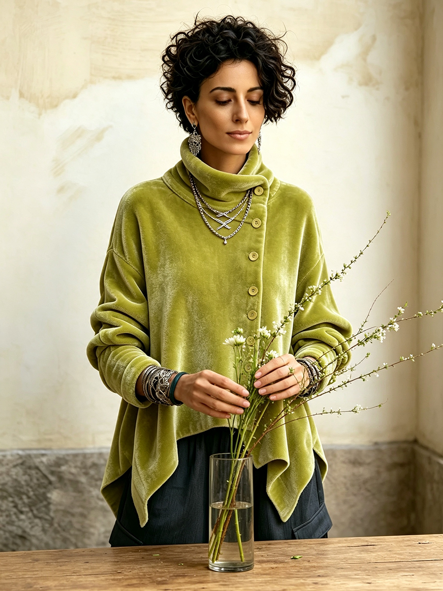Capucine | Top asimétrico de terciopelo con cuello alto
