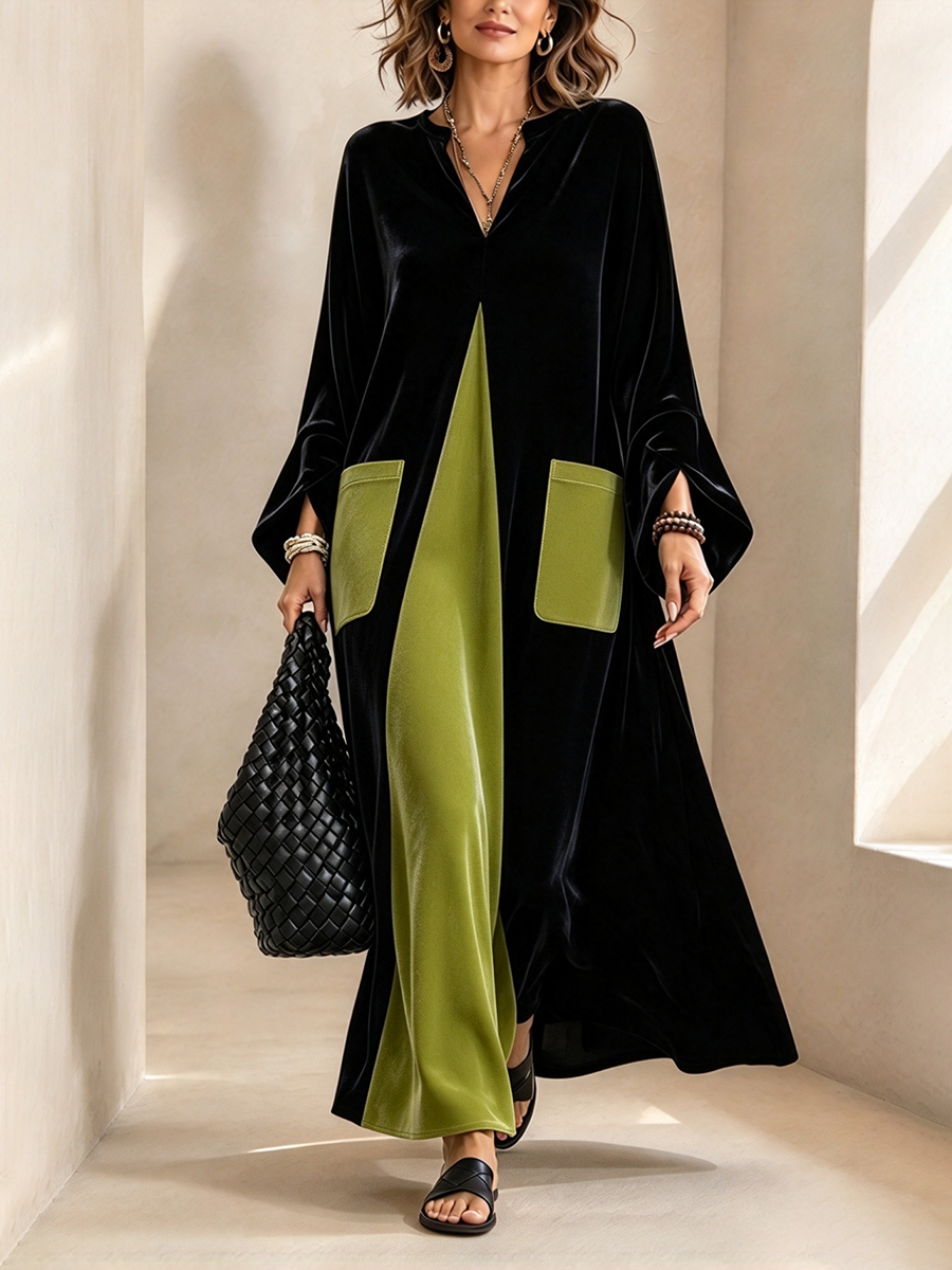 Gisèle | Vestido de terciopelo con bloques de color, elegante y artístico