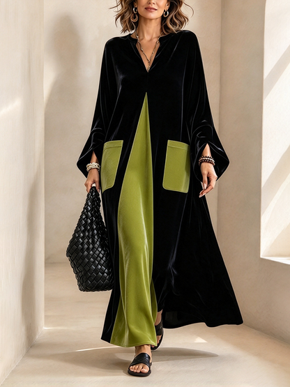 Gisèle | Vestido de terciopelo con bloques de color, elegante y artístico
