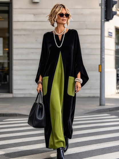 Gisèle | Vestido de terciopelo con bloques de color, elegante y artístico
