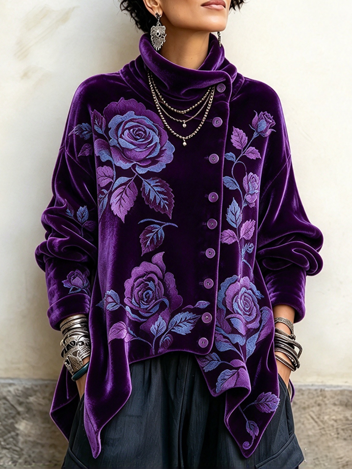 Roxane | Top de terciopelo con estampado de rosas