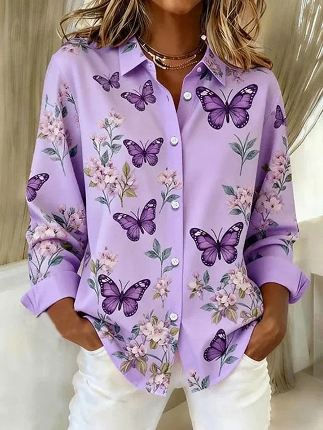 Dahlia™ | Blusa de mariposas con botones — Violeta
